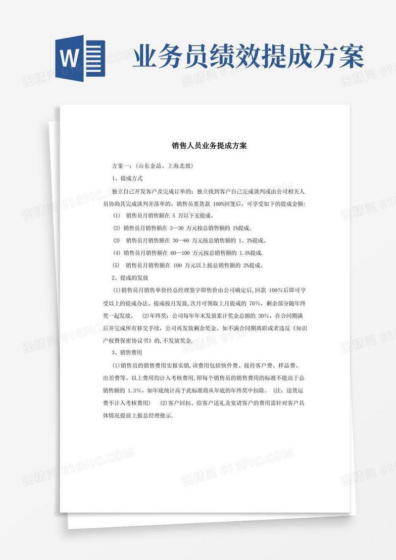 好用的销售人员业务提成方案