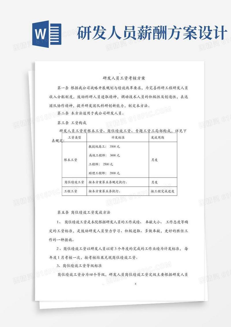 实用的研发人员薪酬发放办法
