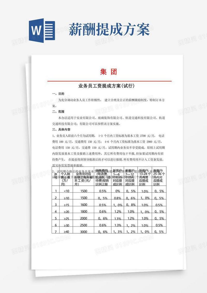大气版业务员提成方案