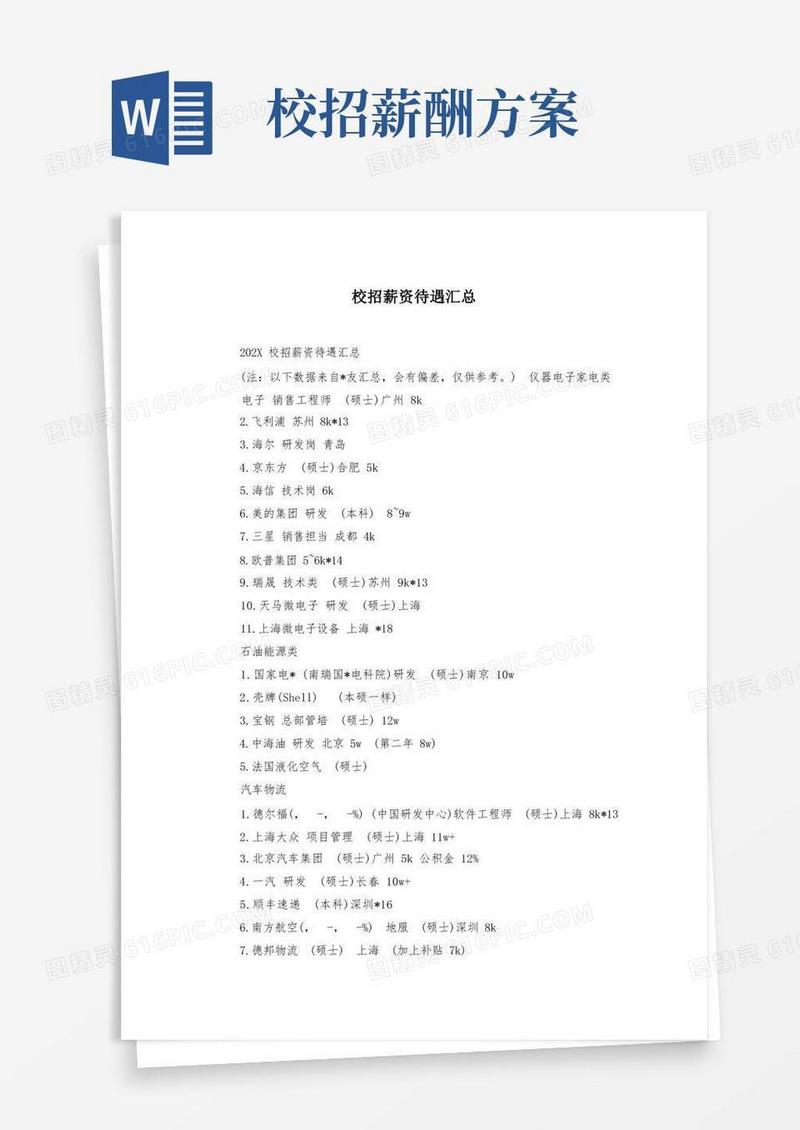 通用版校招薪资待遇汇总