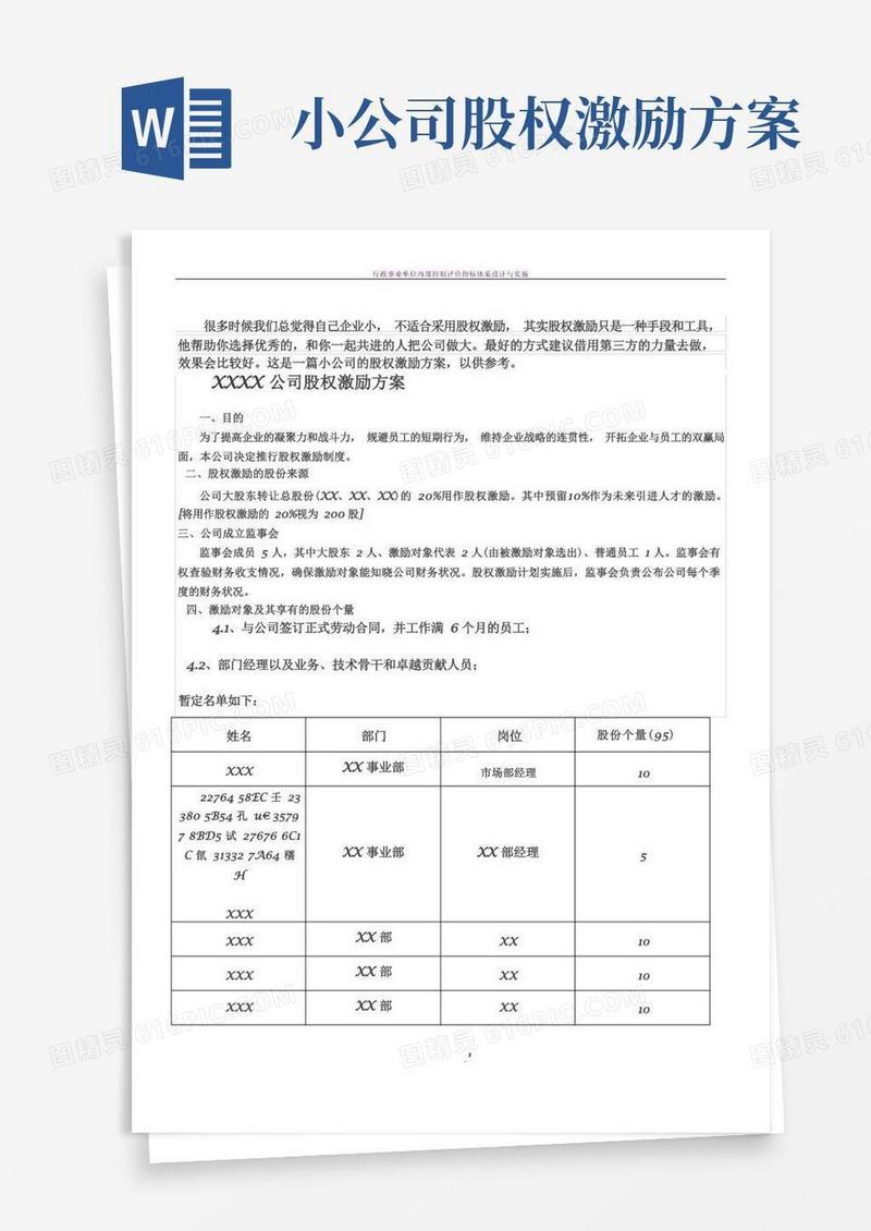 通用版(参考)小公司股权激励方案