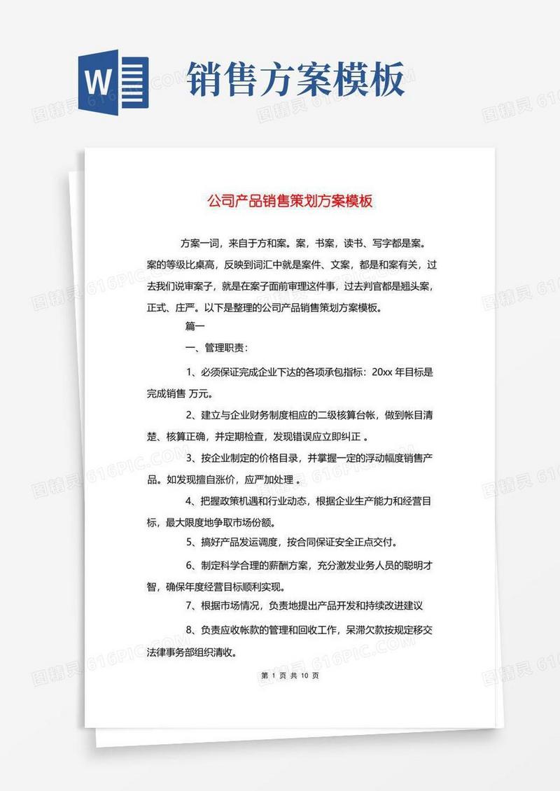 大气版公司产品销售策划方案模板