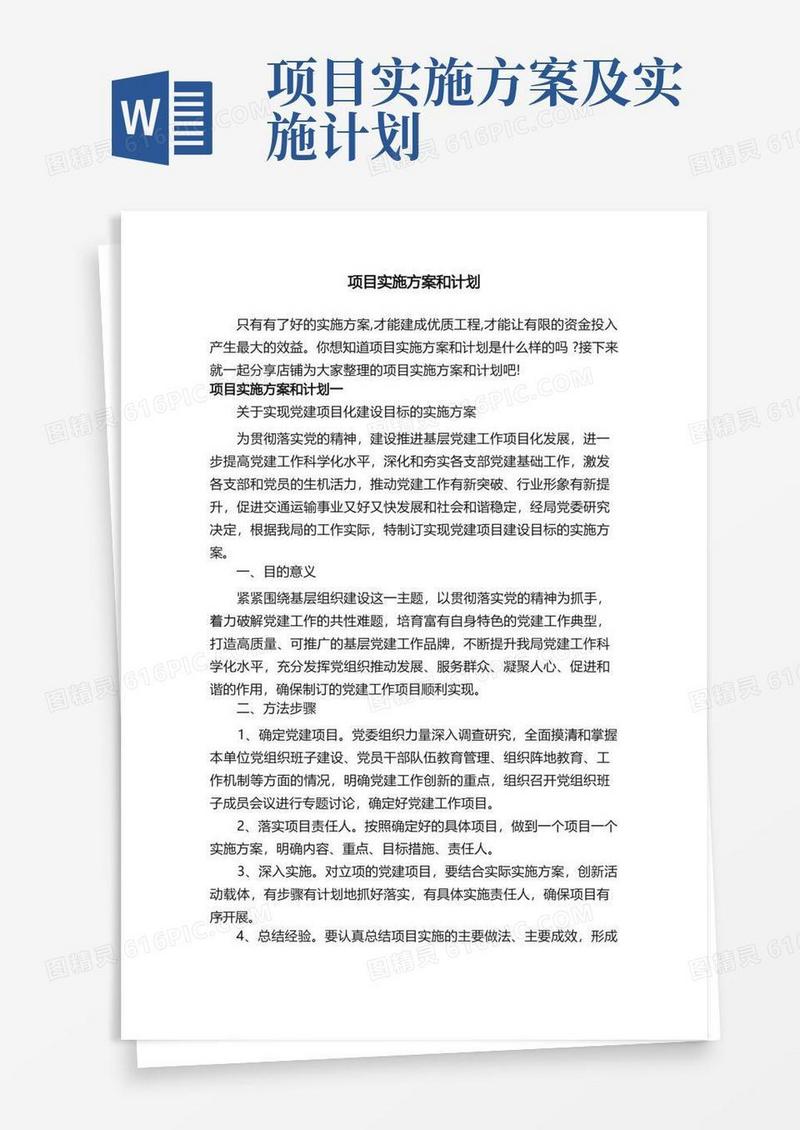 简洁的项目实施方案和计划