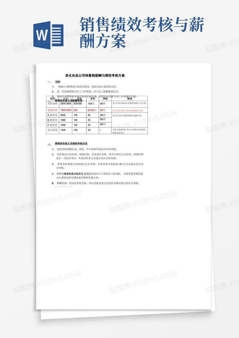 简洁的销售部薪酬与绩效考核方案