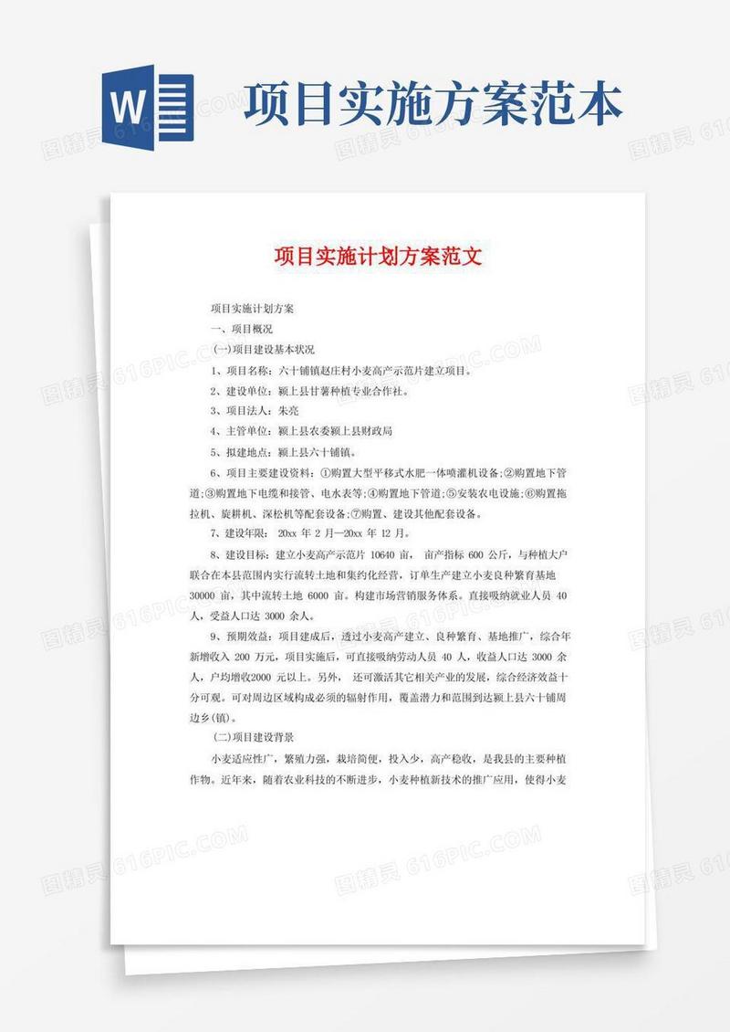 通用版项目实施计划方案范文