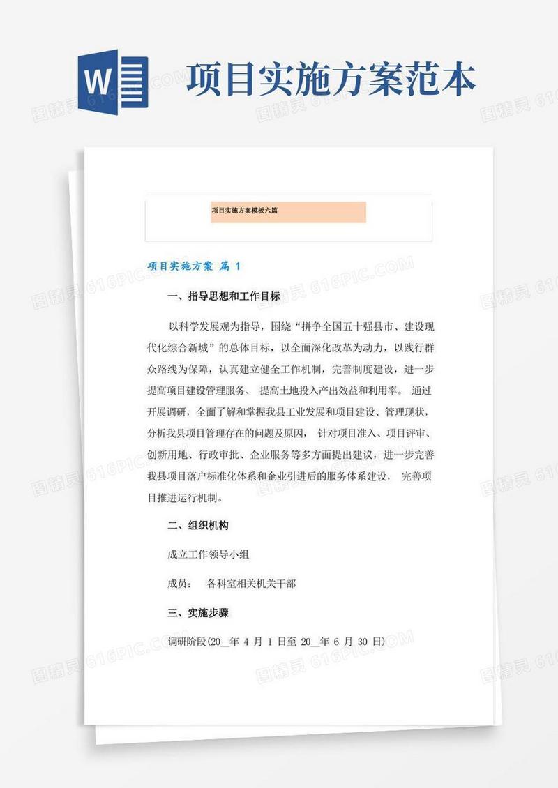 实用的项目实施方案模板六篇