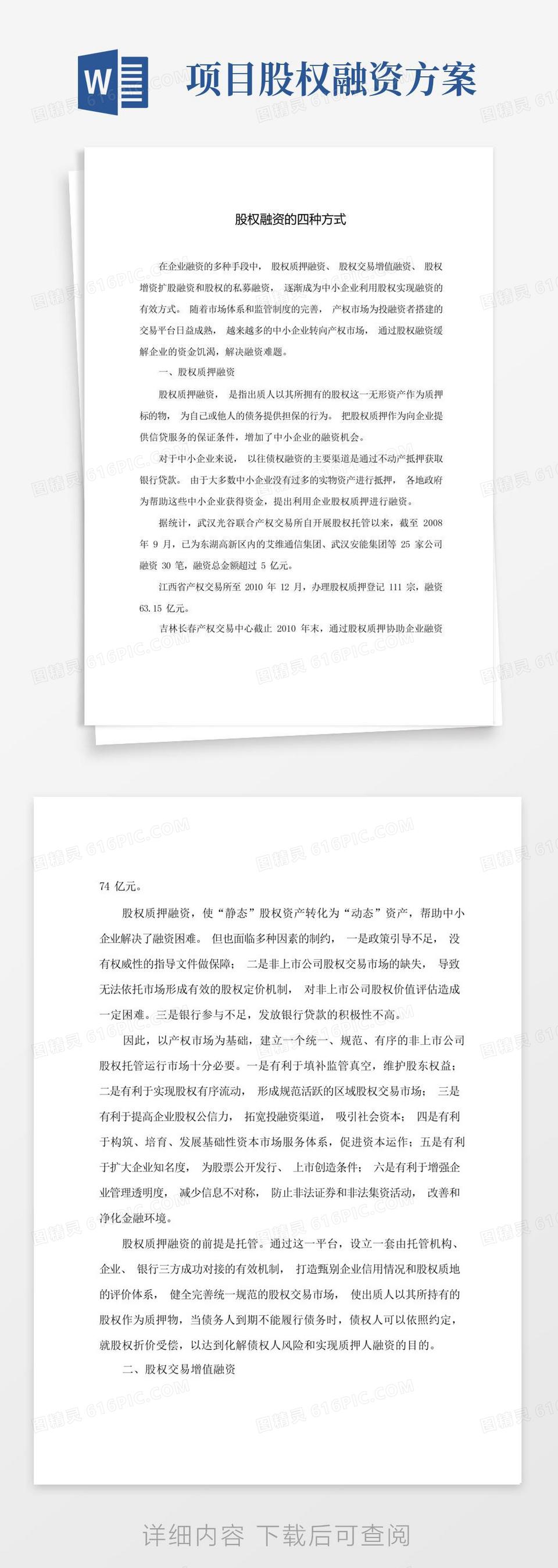 简洁的股权融资的四种方式(案例)word模板免费下载_编号1x6akdpy4_图精灵