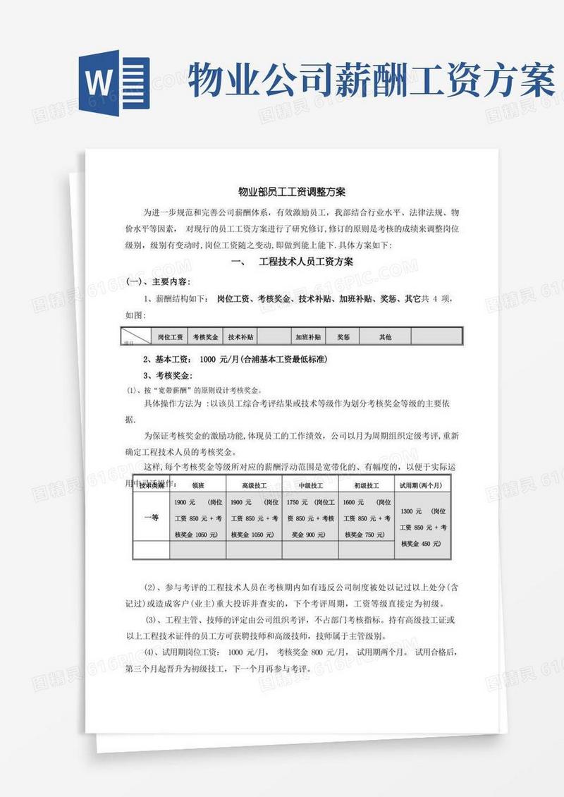方便的物业服务公司员工工资调整方案