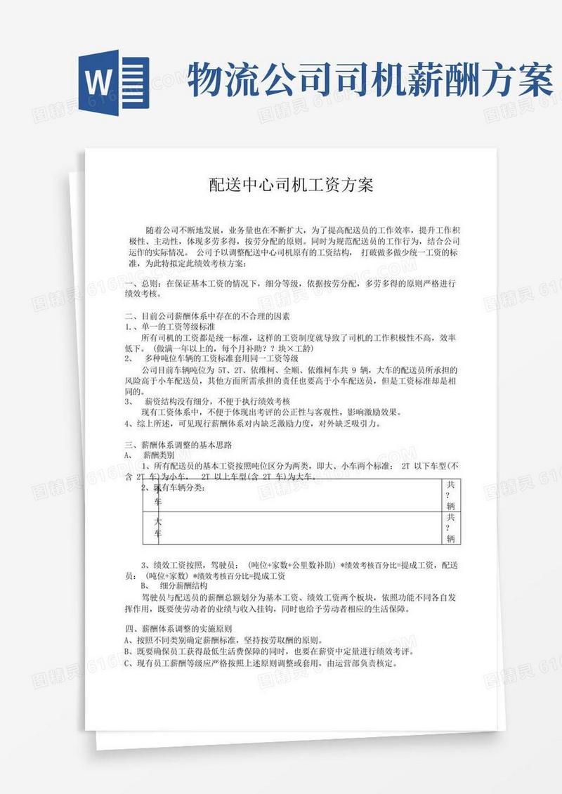 方便的物流公司配送中心司机绩效工资方案