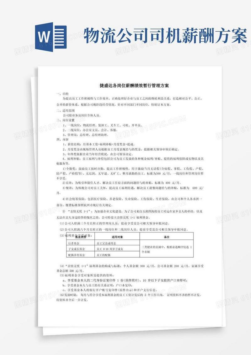 通用版物流公司岗位薪资方案