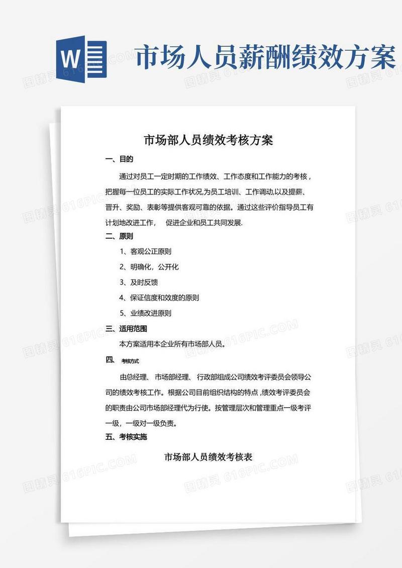 好用的市场部人员绩效考核方案