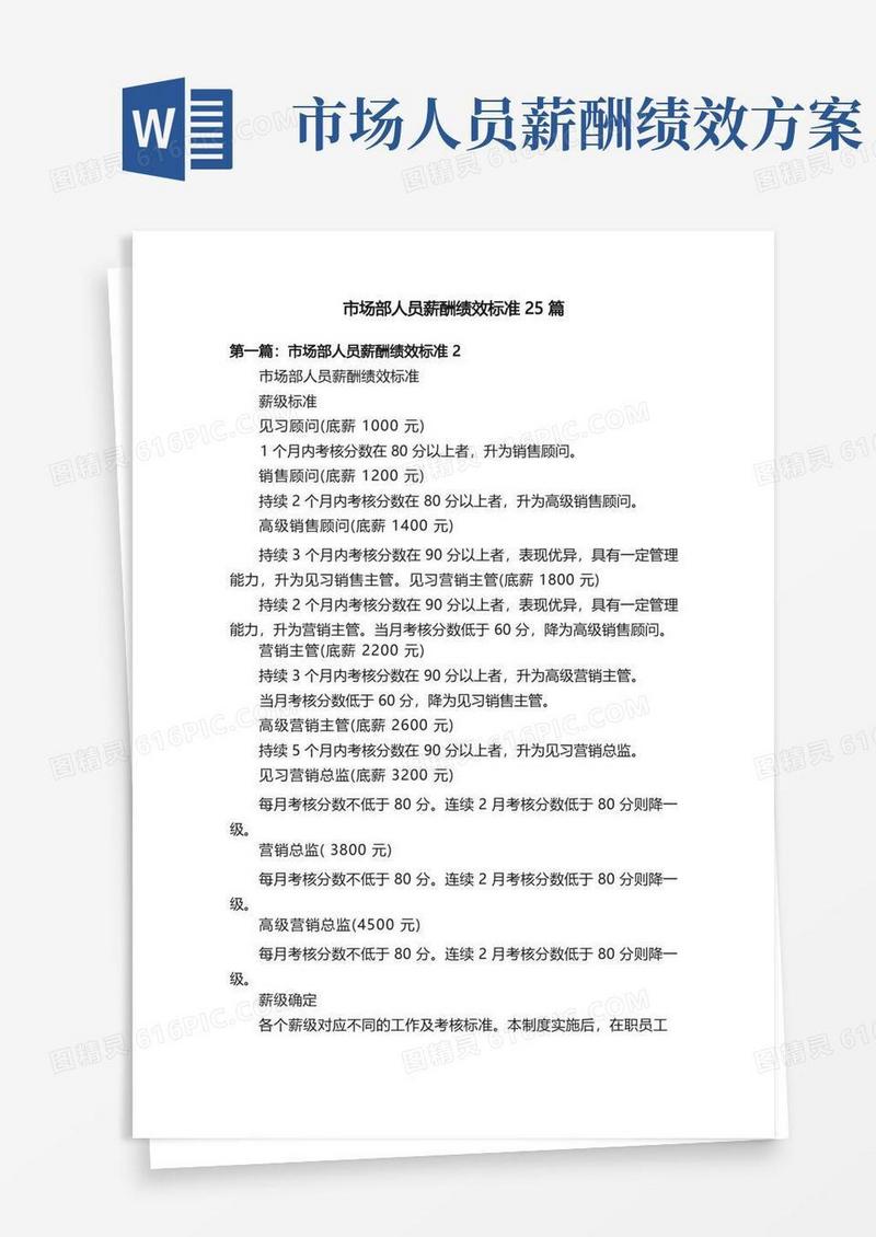 通用版市场部人员薪酬绩效标准25篇