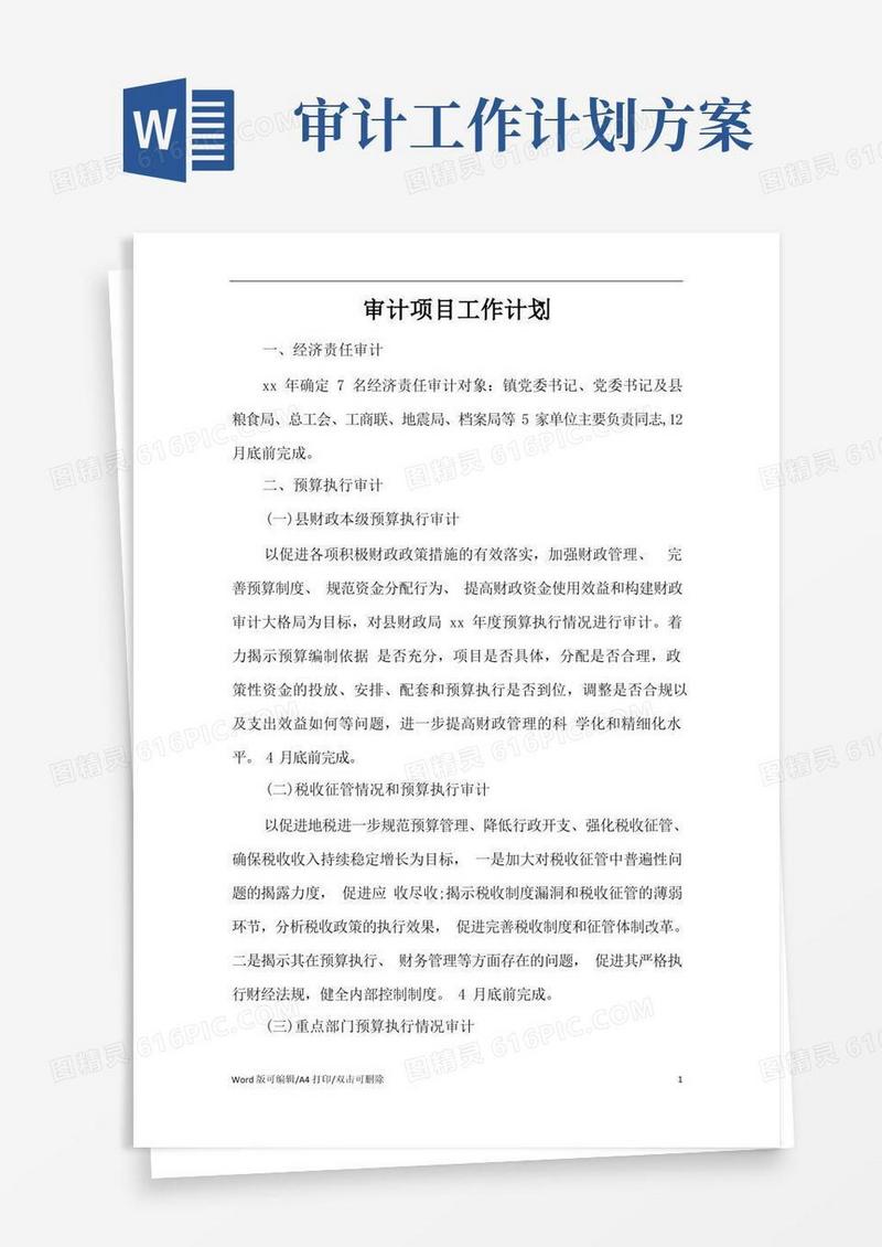 好用的审计项目工作计划(完整版)