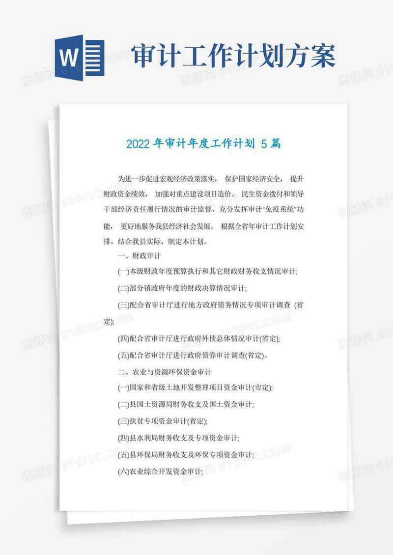 实用的2022年审计年度工作计划5篇
