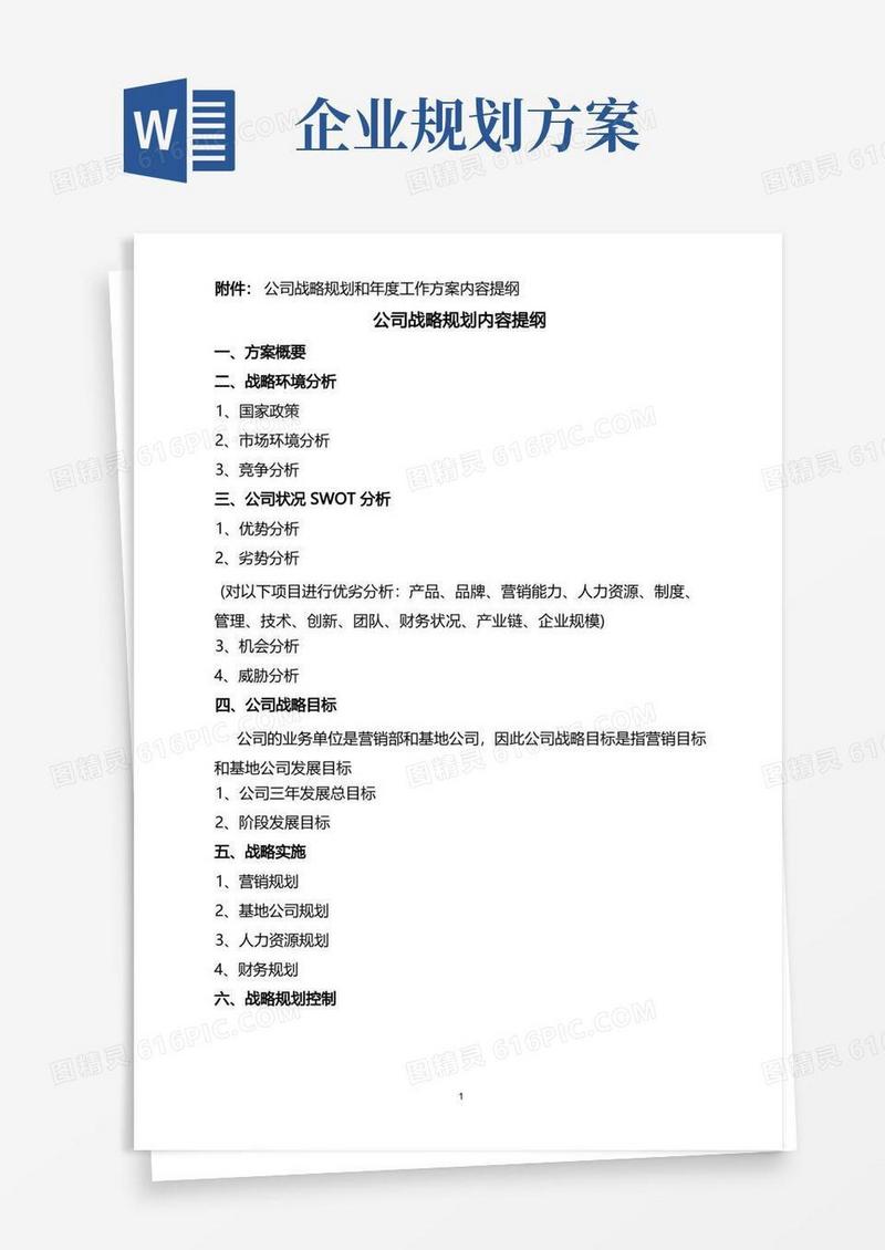 大气版公司战略规划和实施方案内容提纲