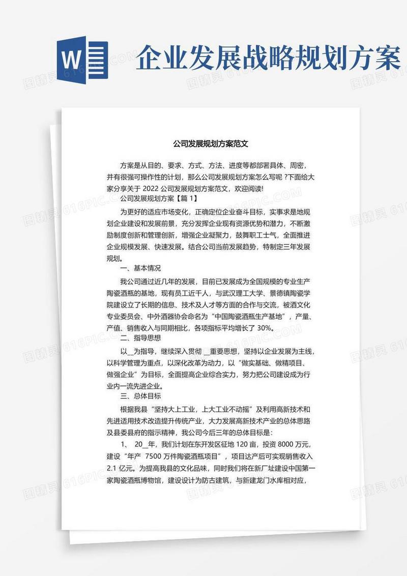 实用的公司发展规划方案范文