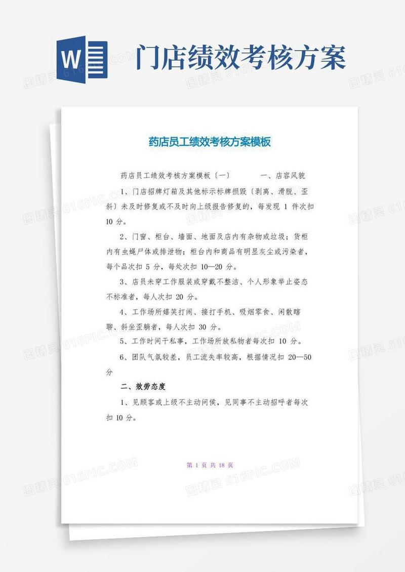 方便的药店员工绩效考核方案模板