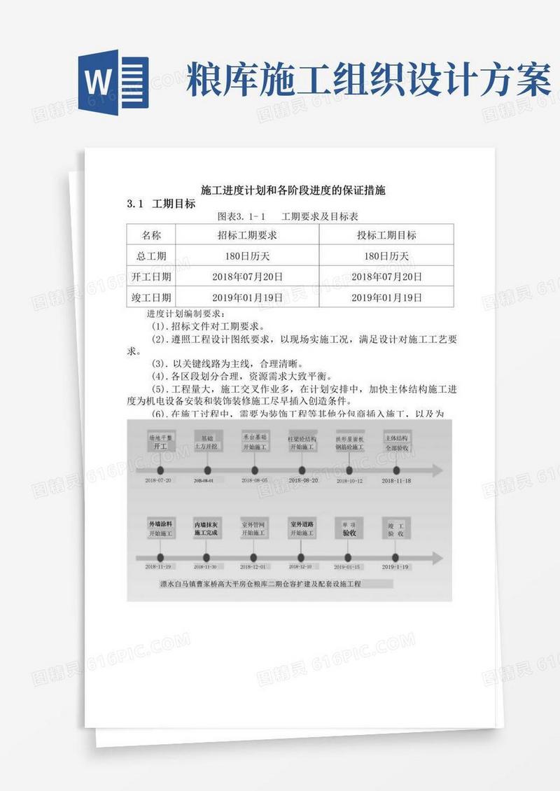 大气版粮库施工方案之施工进度计划和各阶段进度的保证措施