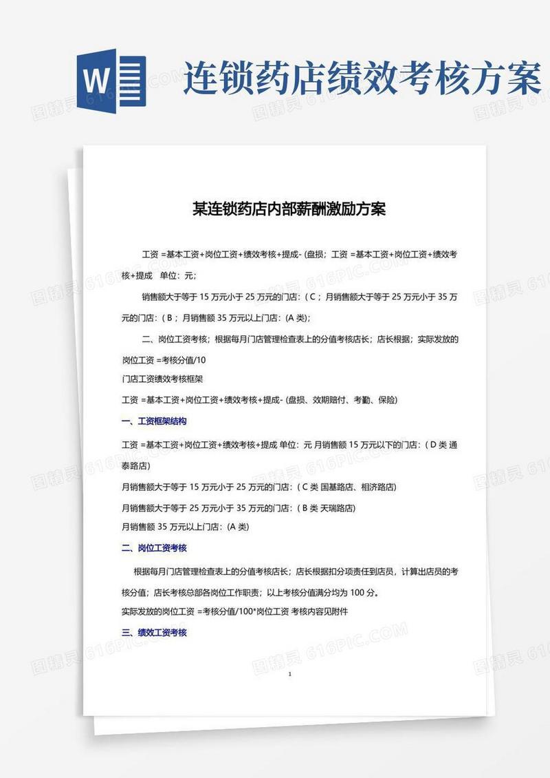 方便的某连锁药店内部薪酬激励方案(实用版)