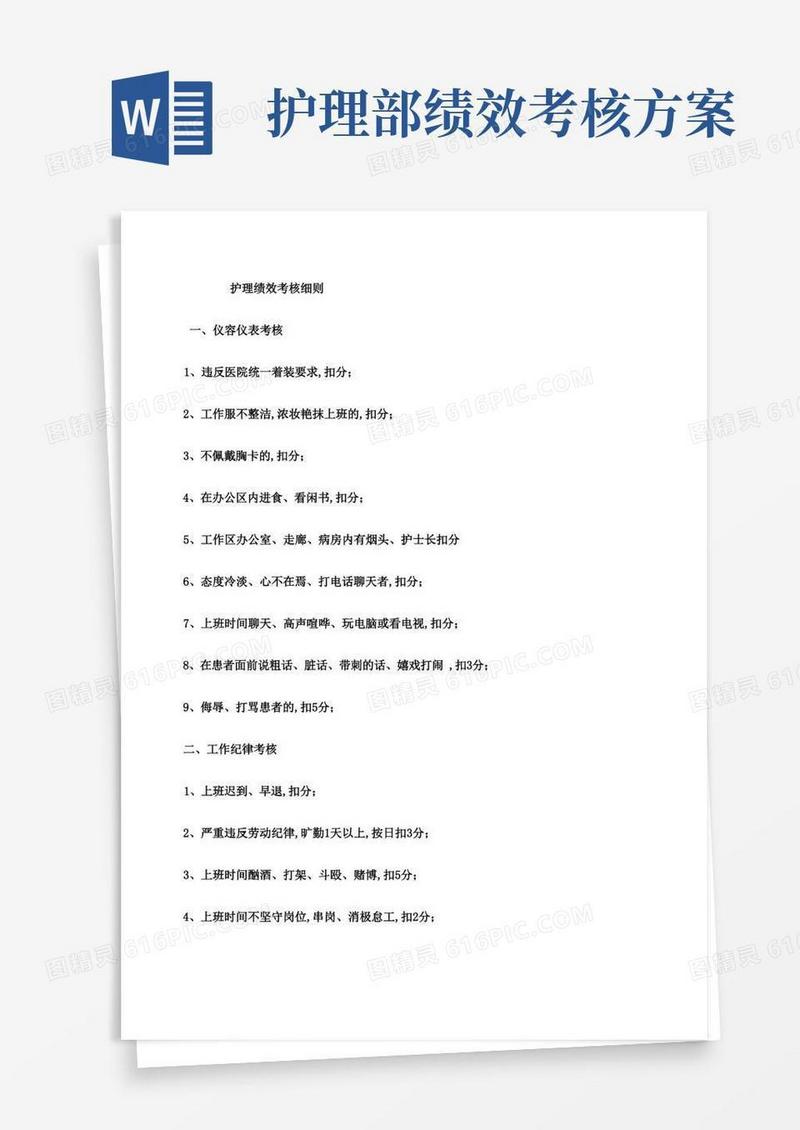 简洁的护理绩效考核细则