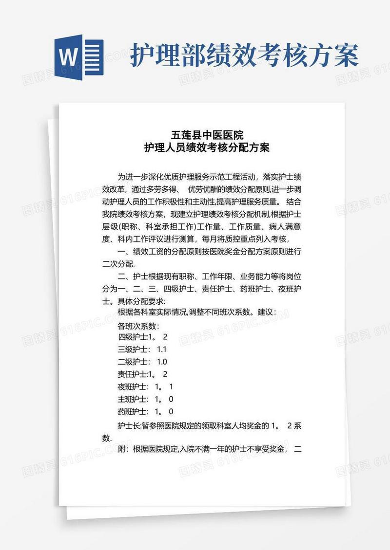 方便的护理人员绩效考核分配方案)