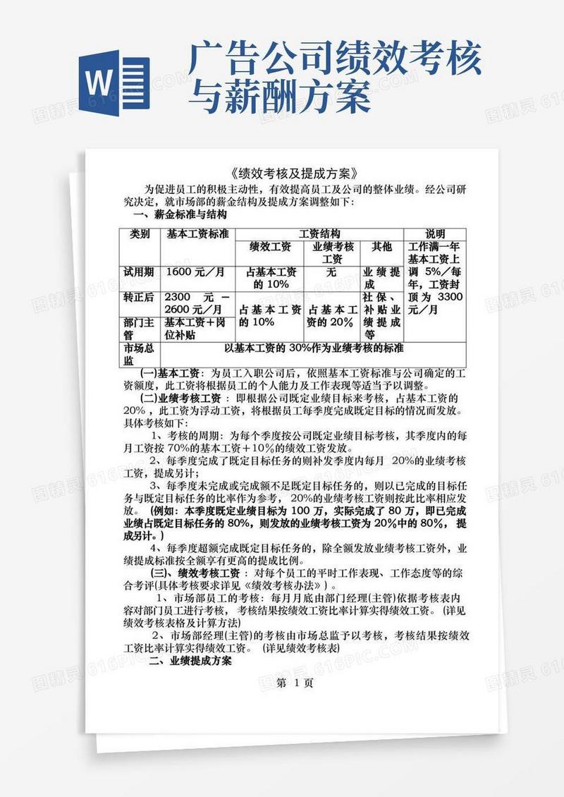 方便的绩效考核与提成方案