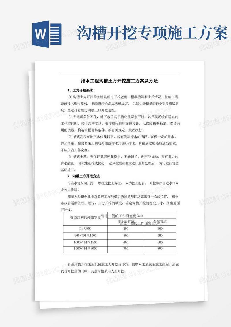 简洁的排水工程沟槽土方开挖施工方案及方法