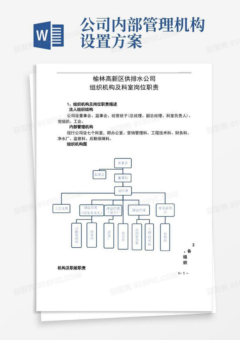 实用的供水公司组织机构及配置