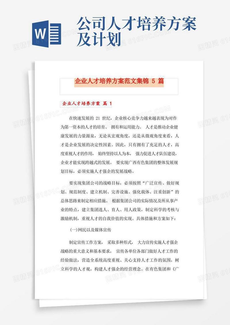实用的企业人才培养方案范文集锦5篇