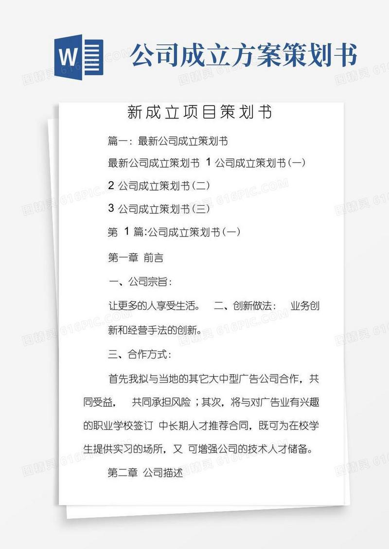 简洁的新成立项目策划书