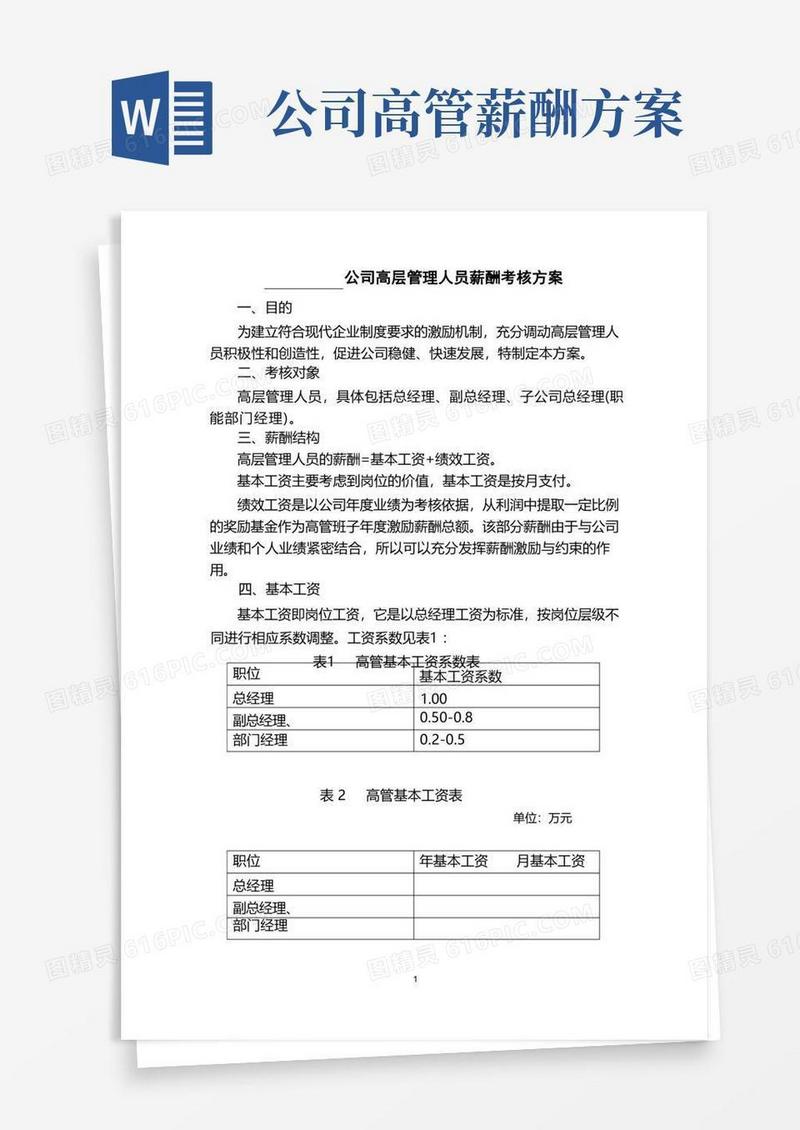 好用的(完整版)高管人员薪酬方案