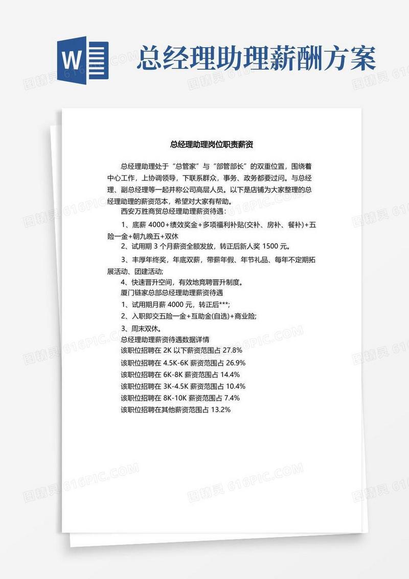简易版总经理助理岗位职责薪资