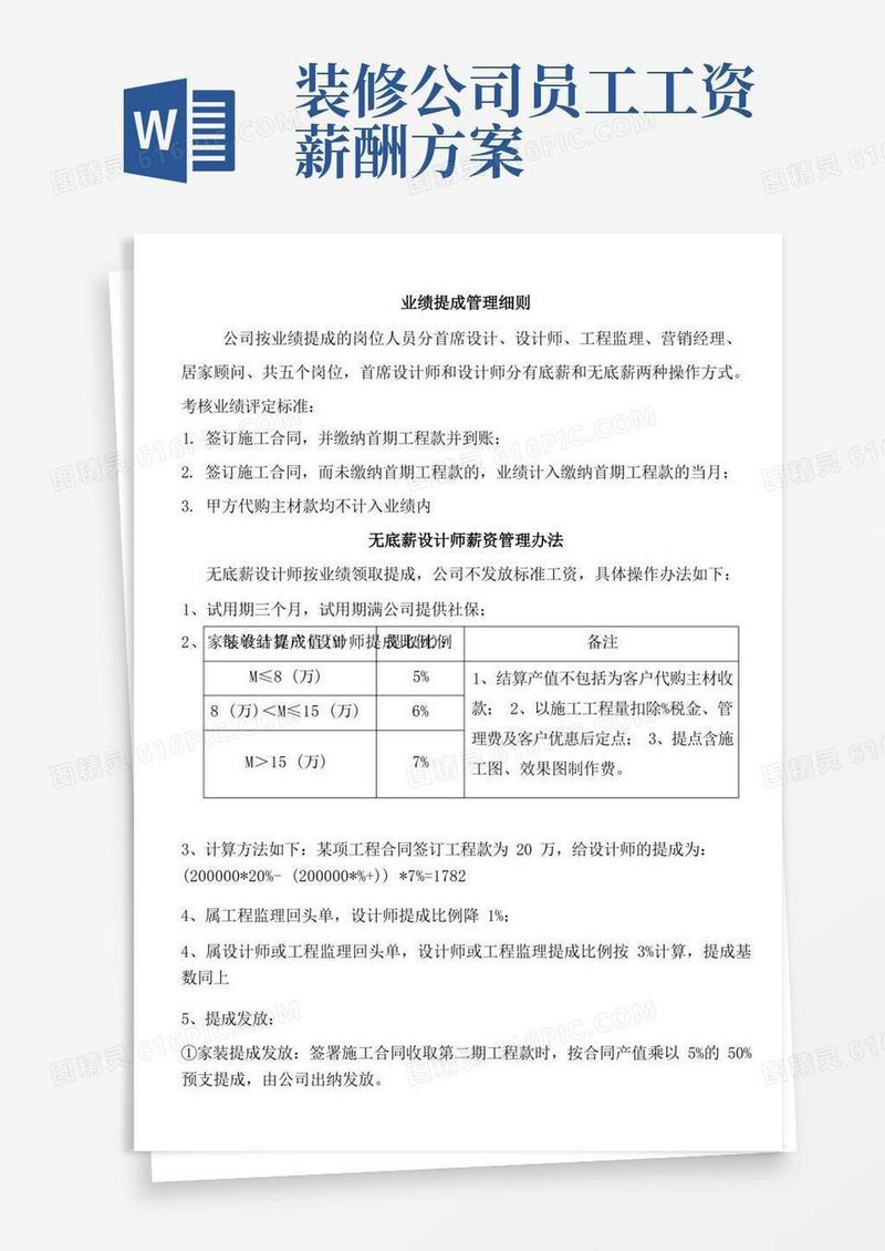 好用的家装业绩提成管理细则