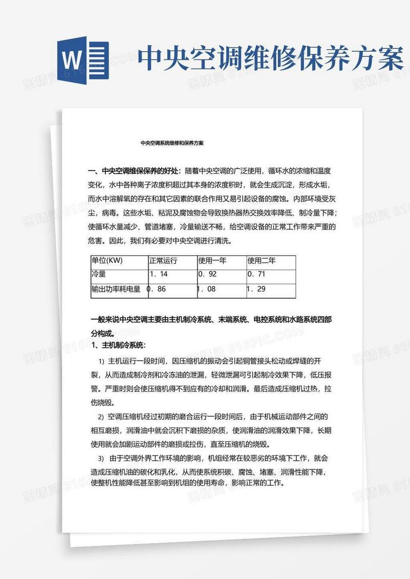 大气版中央空调系统维修和保养方案
