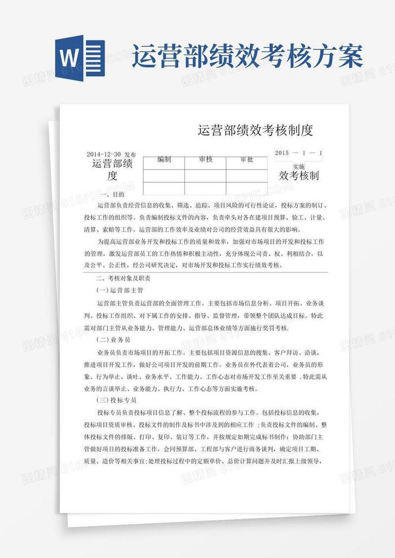 方便的运营部绩效考核制度