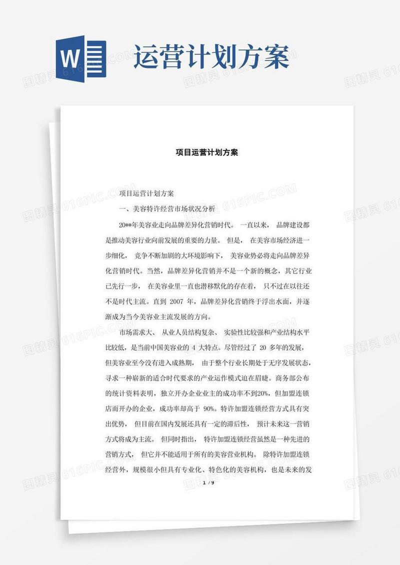 好用的项目运营计划方案