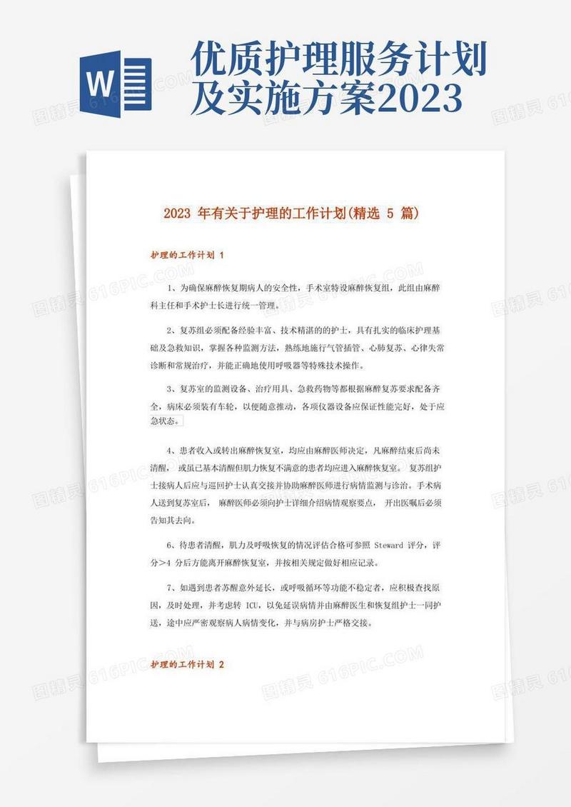 大气版2023年有关于护理的工作计划(精选5篇)