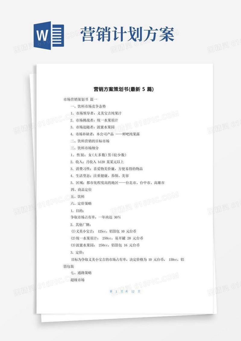 大气版营销方案策划书(最新5篇)