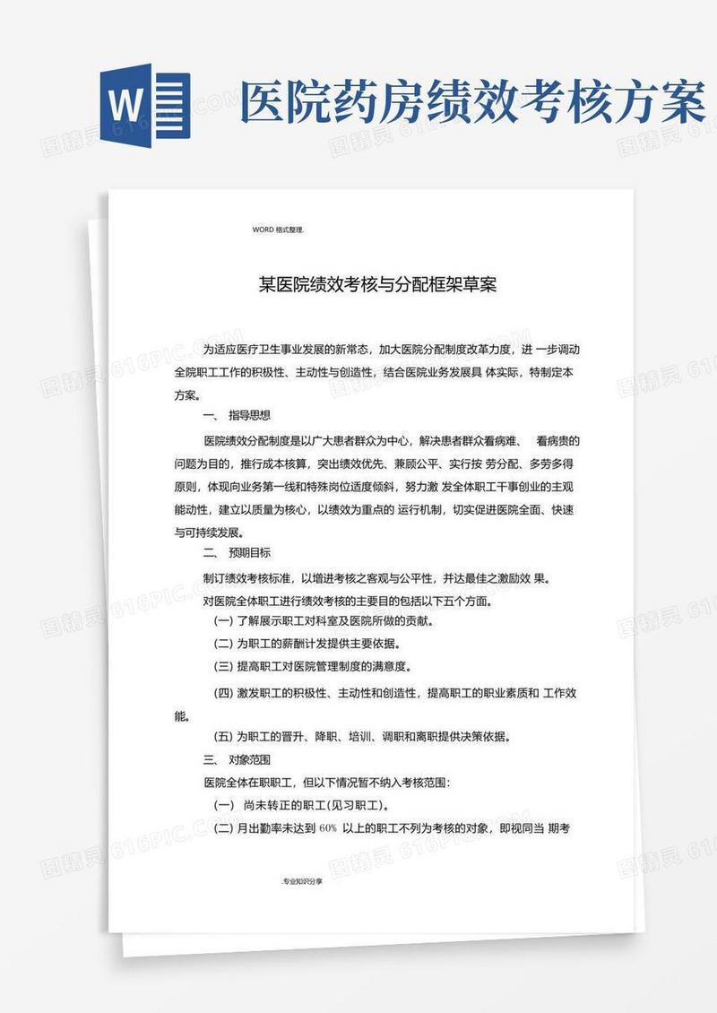 实用的某医院绩效考核和分配方案说明