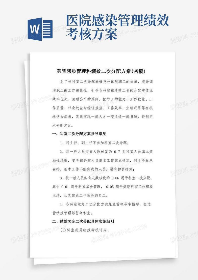 好用的医院感染管理科员工绩效二次分配方案