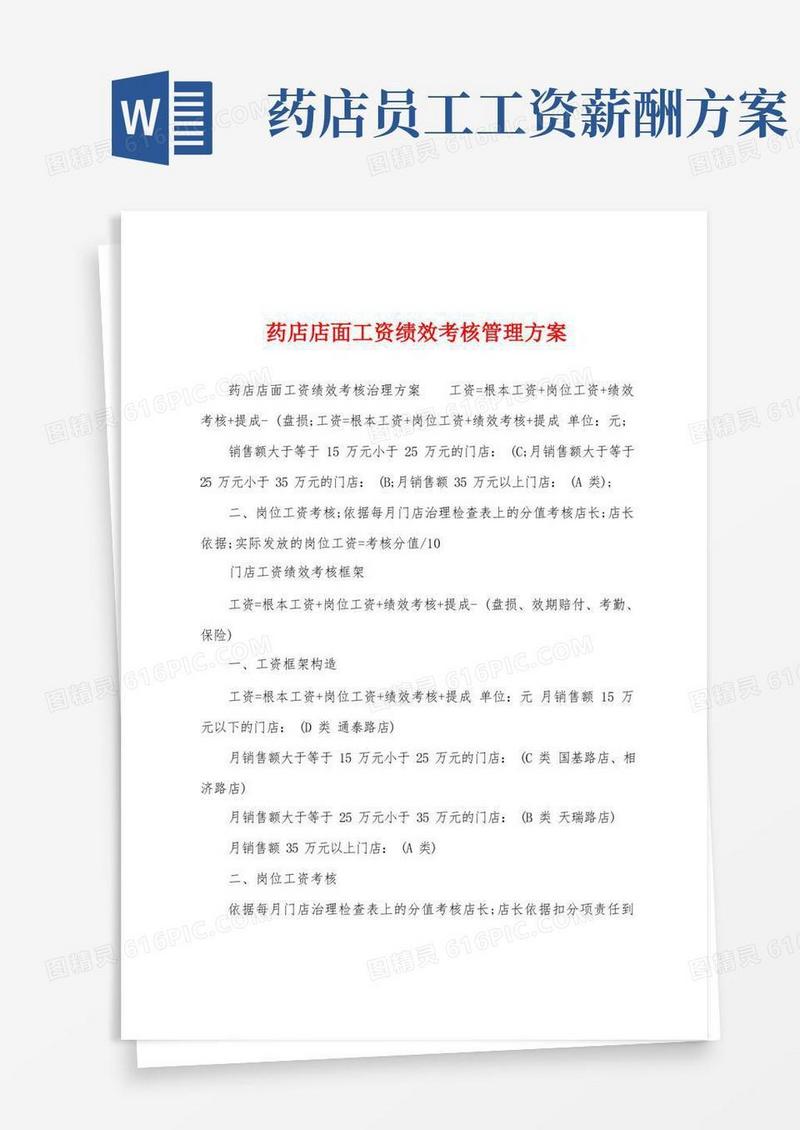 方便的药店店面工资绩效考核管理方案