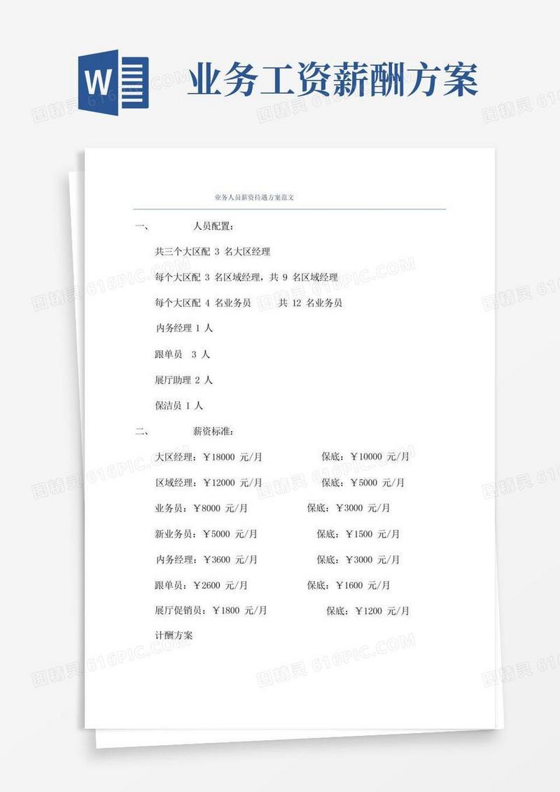 简易版业务人员薪资待遇方案范文