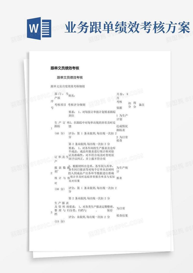 方便的跟单文员绩效考核