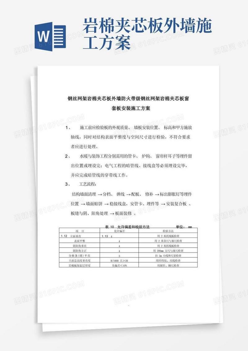 好用的钢丝网架岩棉夹芯板外墙内保温板安装施工方案