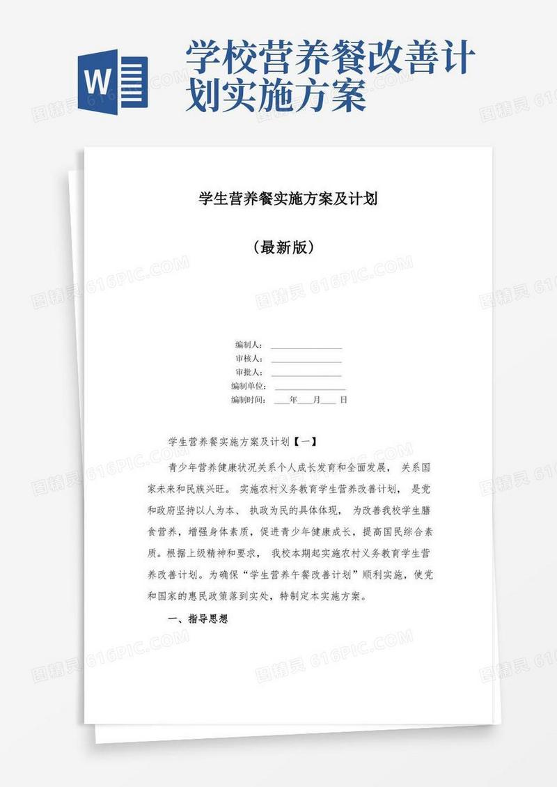 大气版学生营养餐实施方案及计划