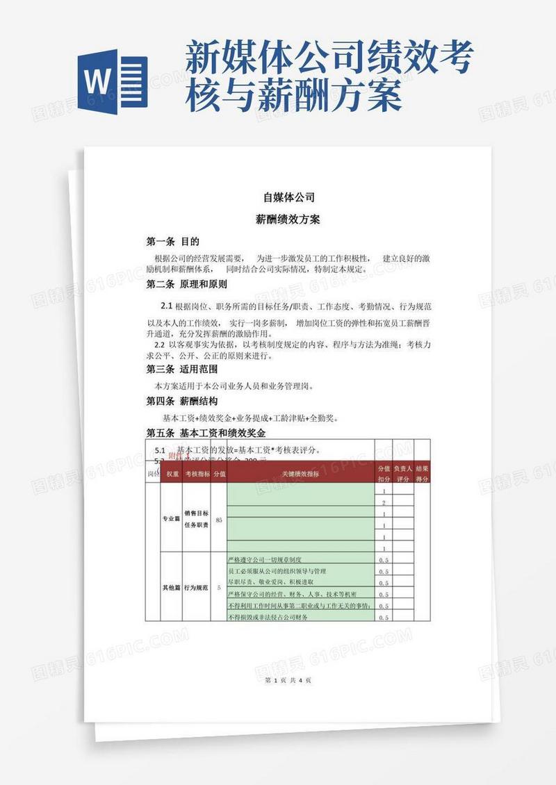 简洁的自媒体公司-薪酬绩效方案