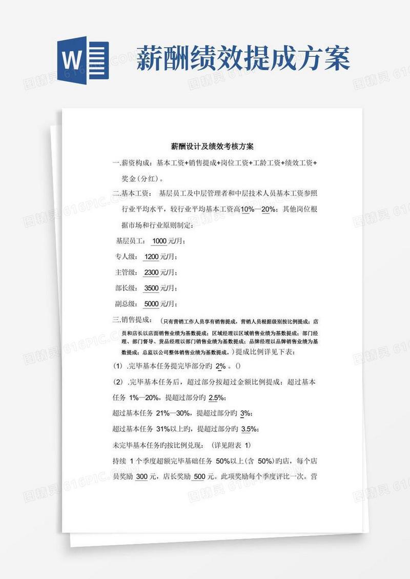 通用版薪酬设计及绩效考核方案