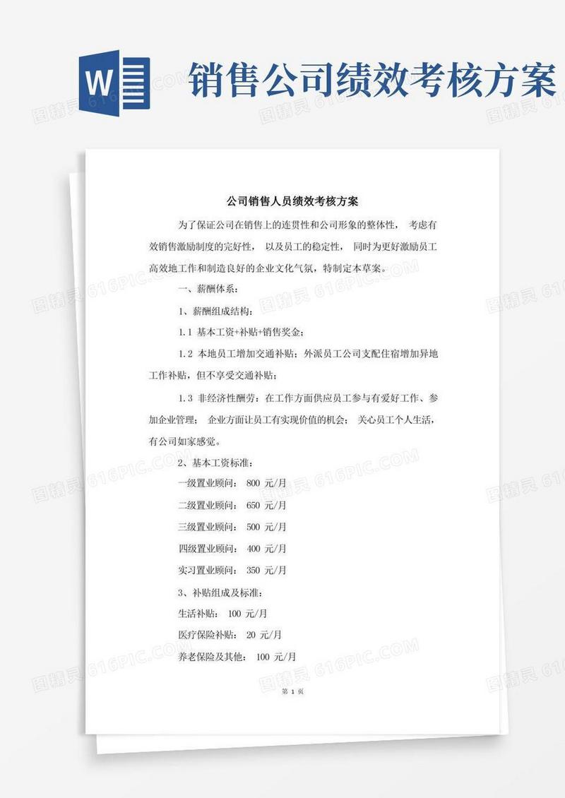 通用版公司销售人员绩效考核方案