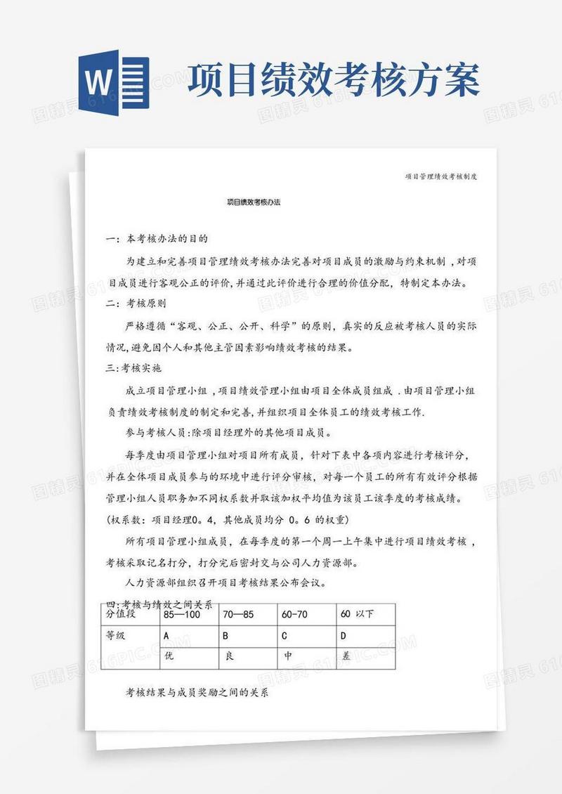 通用版项目管理绩效考核制度