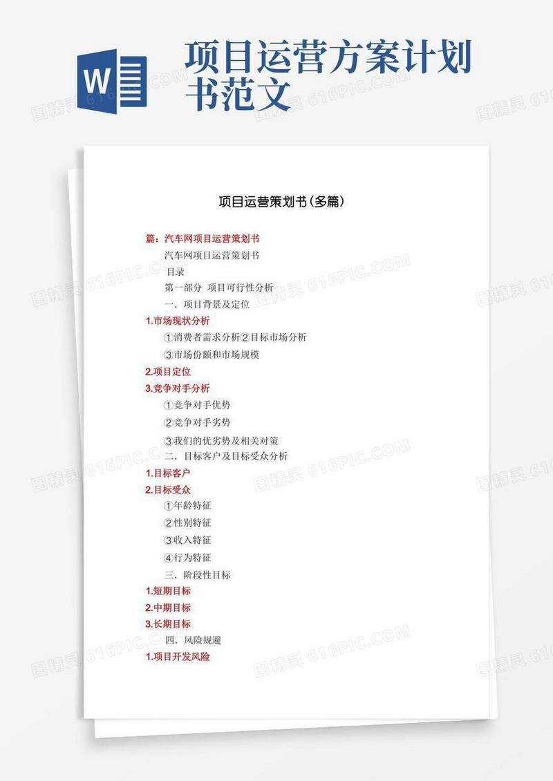方便的项目运营策划书(多篇)